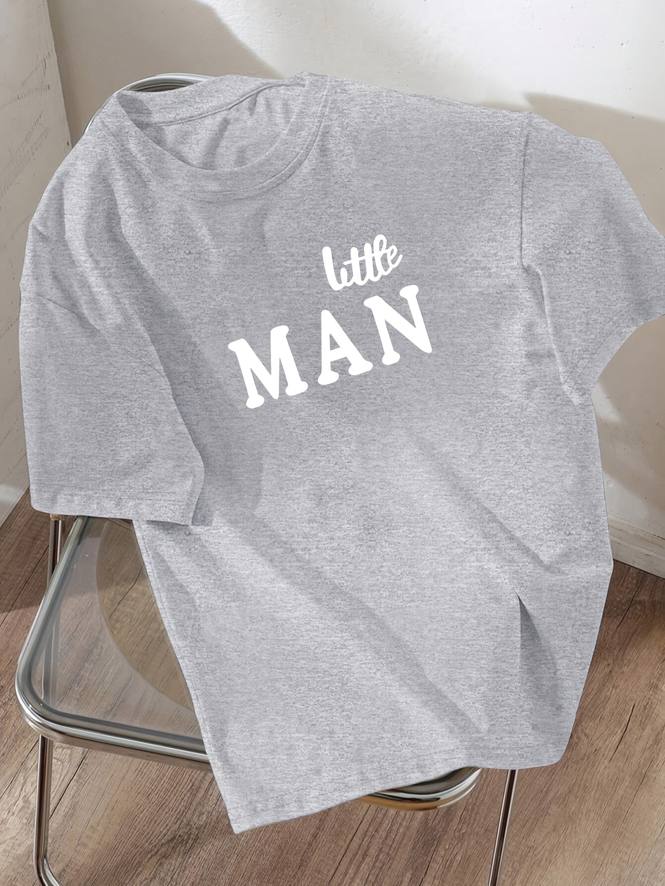 Boys' Casual Summer T-Shirt - "LITTLE for Man" Bold Letter Print, Loose Fit, Short Sleeve, Polyester Blend, Machine Washable, Tween Boy Clothes