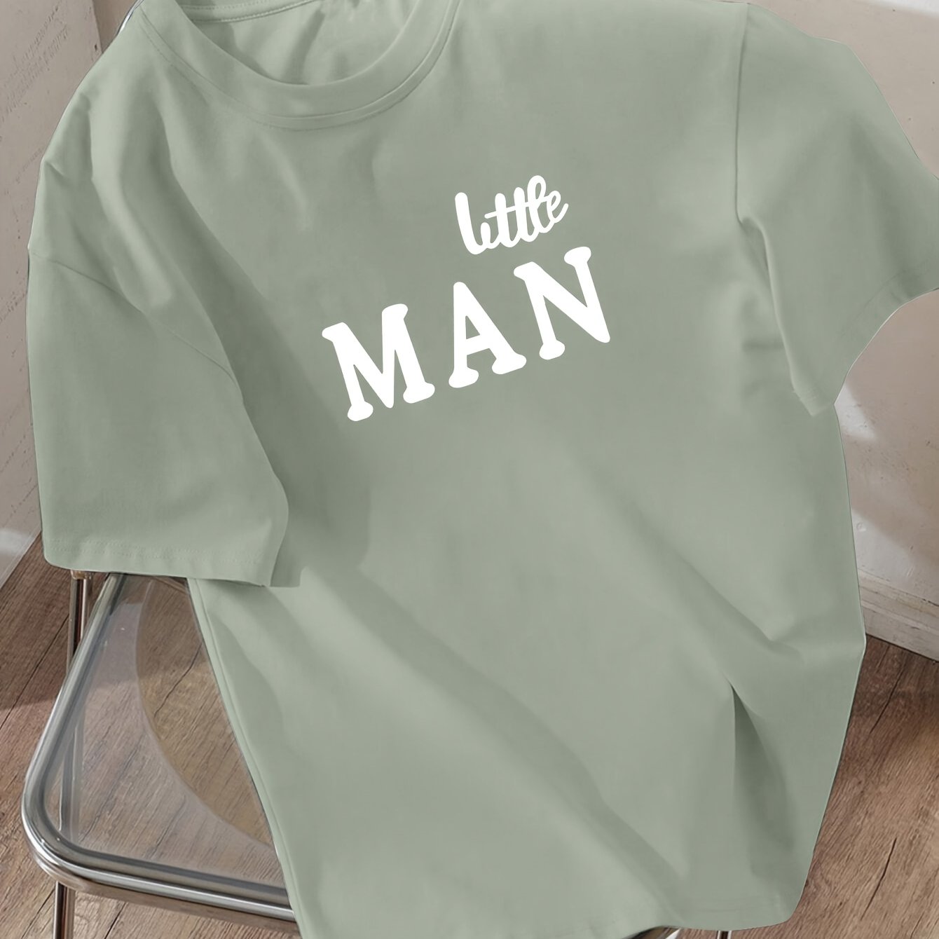 Boys' Casual Summer T-Shirt - "LITTLE for Man" Bold Letter Print, Loose Fit, Short Sleeve, Polyester Blend, Machine Washable, Tween Boy Clothes