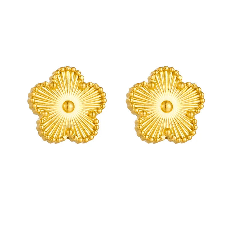 DIEYURO 316L Stainless Steel Five Leaf Flower Necklace Bracelet Earrings For Women New Trendy High-Quality Clover Jewelry Set