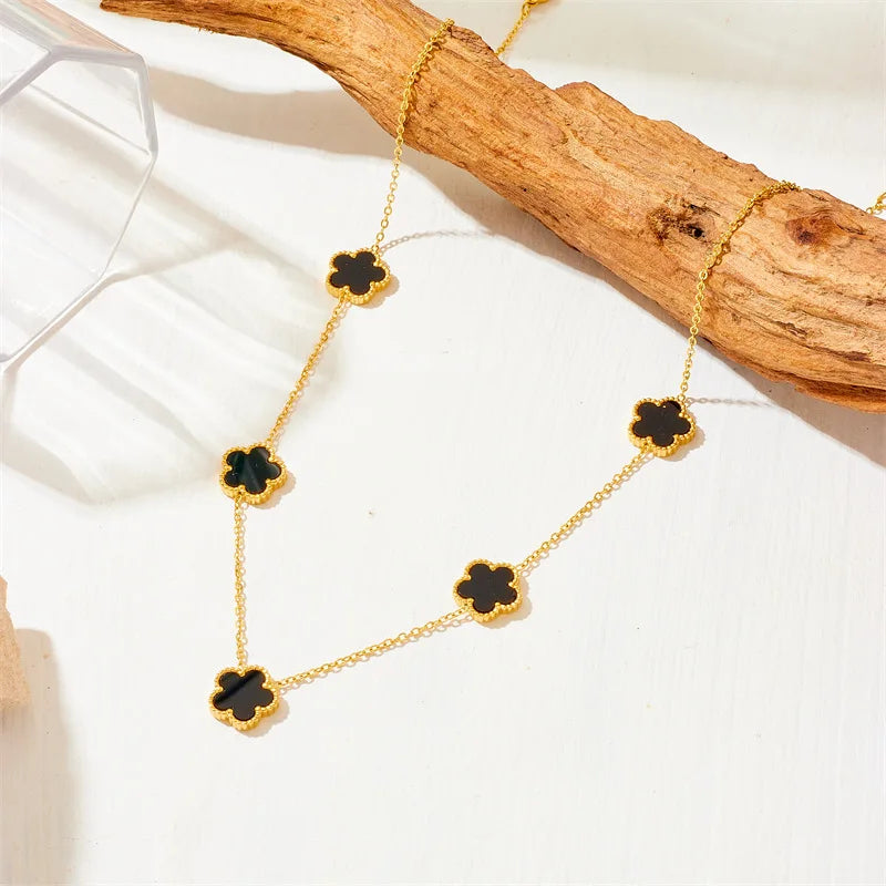 DIEYURO 316L Stainless Steel Five Leaf Flower Necklace Bracelet Earrings For Women New Trendy High-Quality Clover Jewelry Set