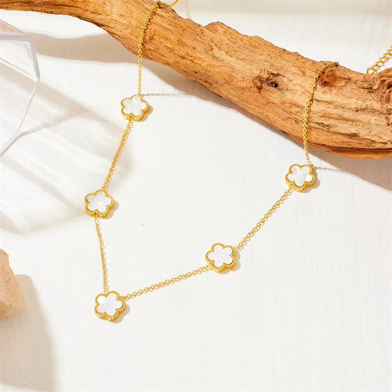 DIEYURO 316L Stainless Steel Five Leaf Flower Necklace Bracelet Earrings For Women New Trendy High-Quality Clover Jewelry Set