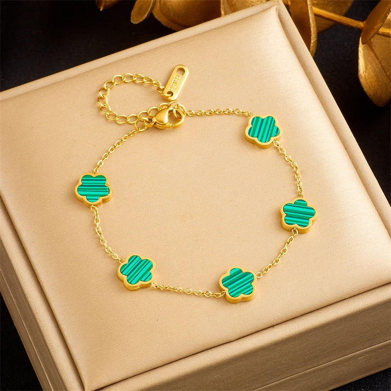 DIEYURO 316L Stainless Steel Five Leaf Flower Necklace Bracelet Earrings For Women New Trendy High-Quality Clover Jewelry Set