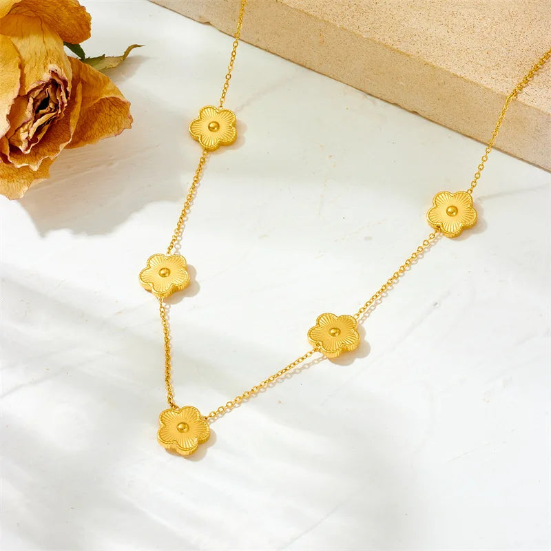 DIEYURO 316L Stainless Steel Five Leaf Flower Necklace Bracelet Earrings For Women New Trendy High-Quality Clover Jewelry Set