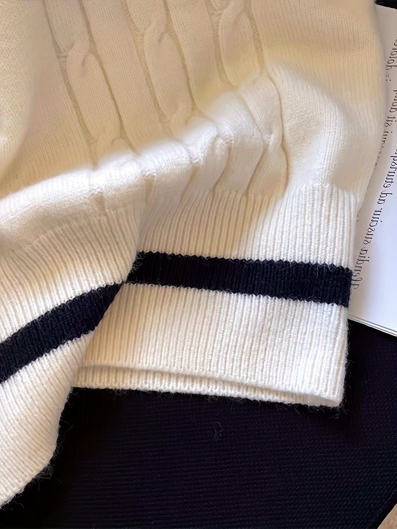 Elegant V-Neck Cable Knit Sweater Vest with Badge Detail - Polyester/Acrylic Blend, Non-Transparent, Contrast Pattern, All Seasons