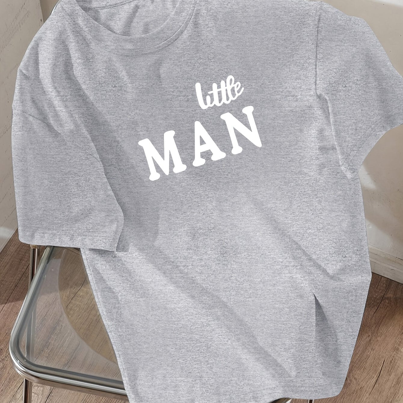 Boys' Casual Summer T-Shirt - "LITTLE for Man" Bold Letter Print, Loose Fit, Short Sleeve, Polyester Blend, Machine Washable, Tween Boy Clothes