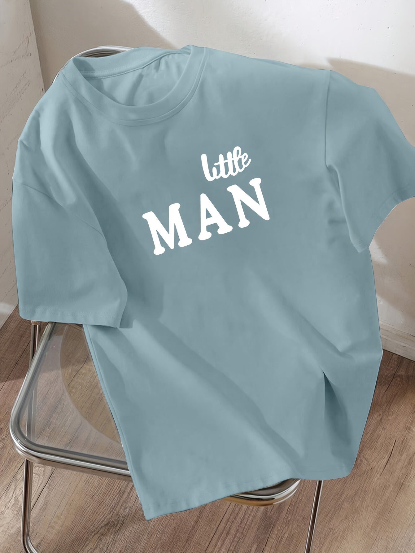 Boys' Casual Summer T-Shirt - "LITTLE for Man" Bold Letter Print, Loose Fit, Short Sleeve, Polyester Blend, Machine Washable, Tween Boy Clothes