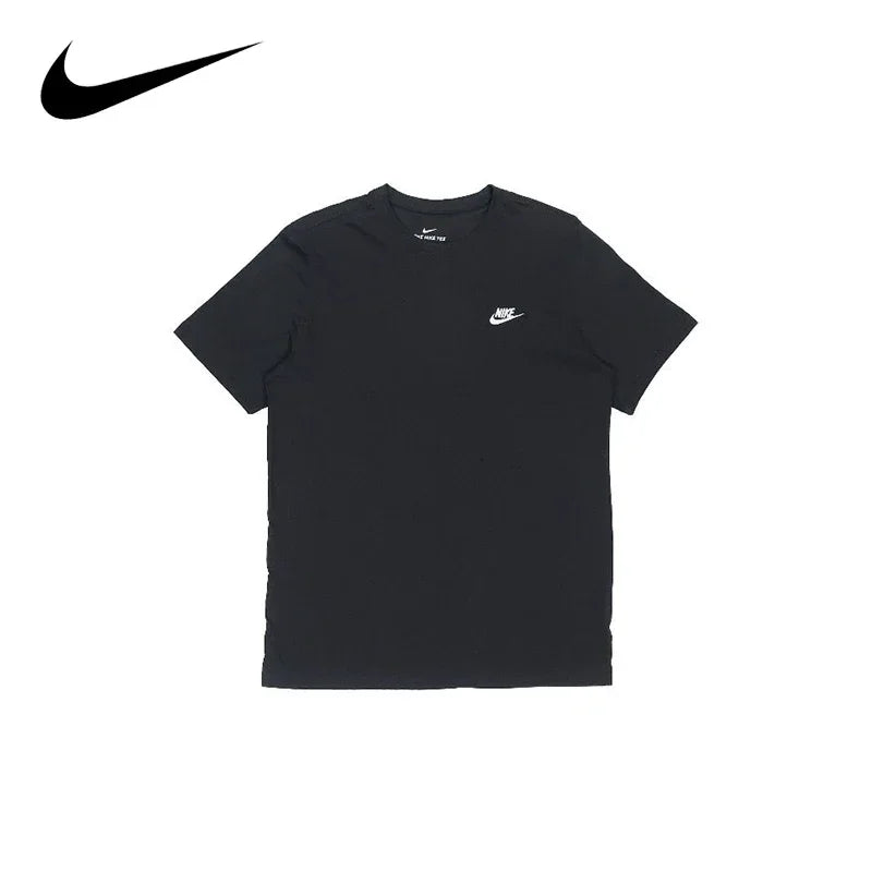 Original Nike  Round Neck Short Sleeve T-shirt Men's Clothing Black and White and Blue AR4997-013