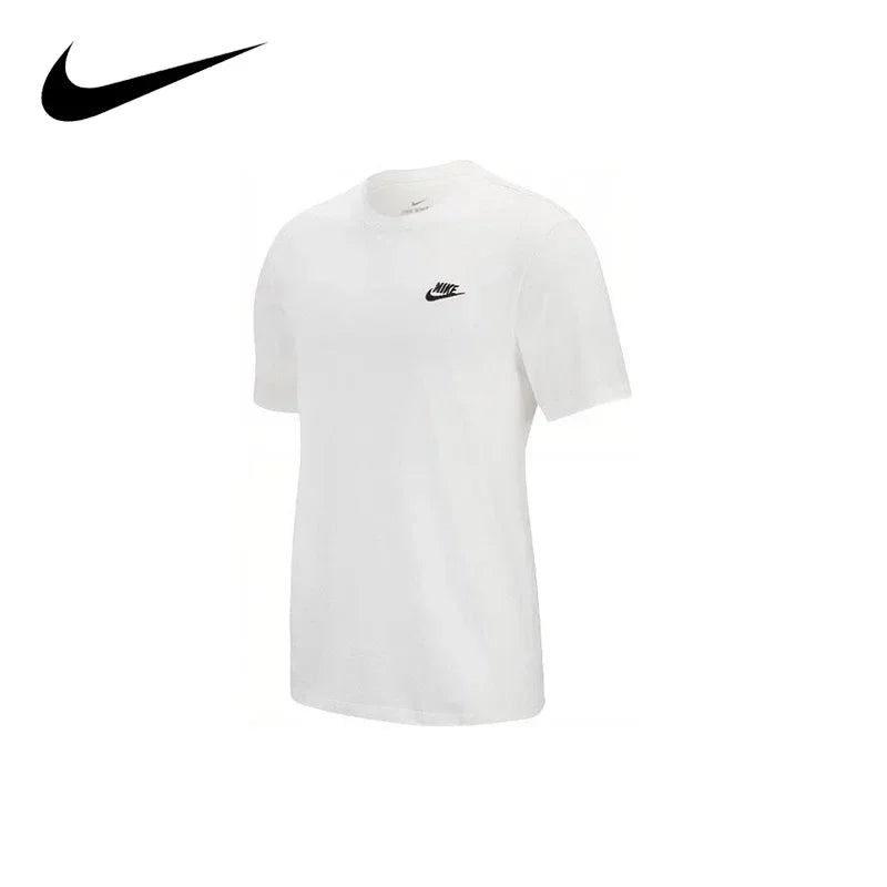 Original Nike  Round Neck Short Sleeve T-shirt Men's Clothing Black and White and Blue AR4997-013