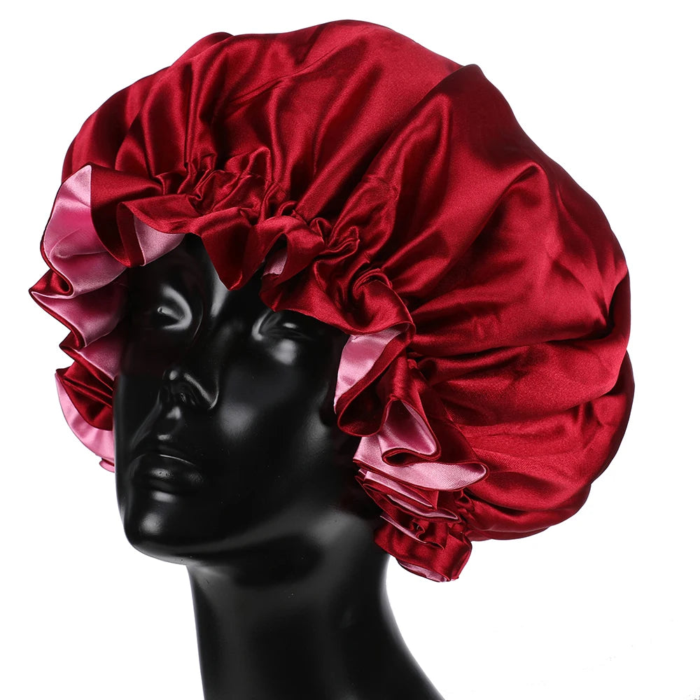 Bonnet‘s for Mam & Baby High-Quality Satin Bonnet Cap Double Layer Silky Big Bonnet for Lady Sleep Cap Head Wrap