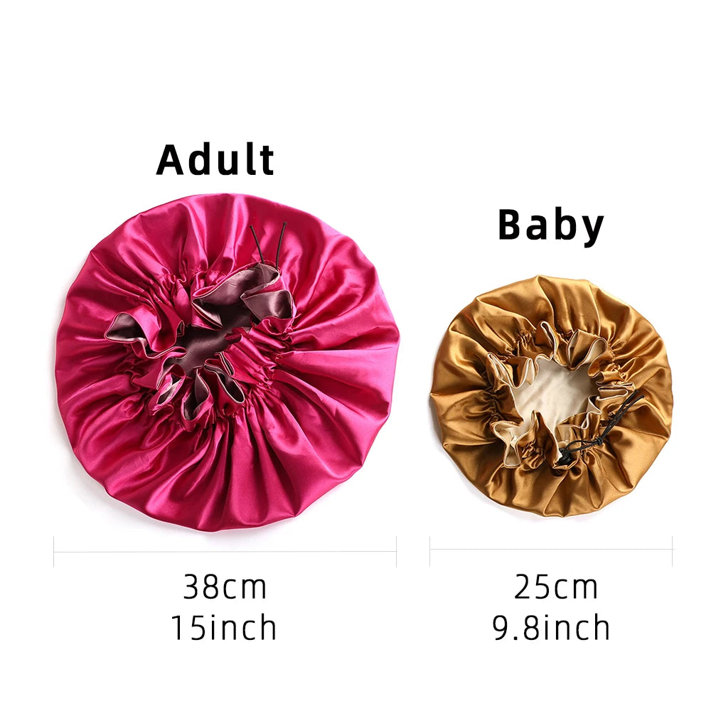 Bonnet‘s for Mam & Baby High-Quality Satin Bonnet Cap Double Layer Silky Big Bonnet for Lady Sleep Cap Head Wrap