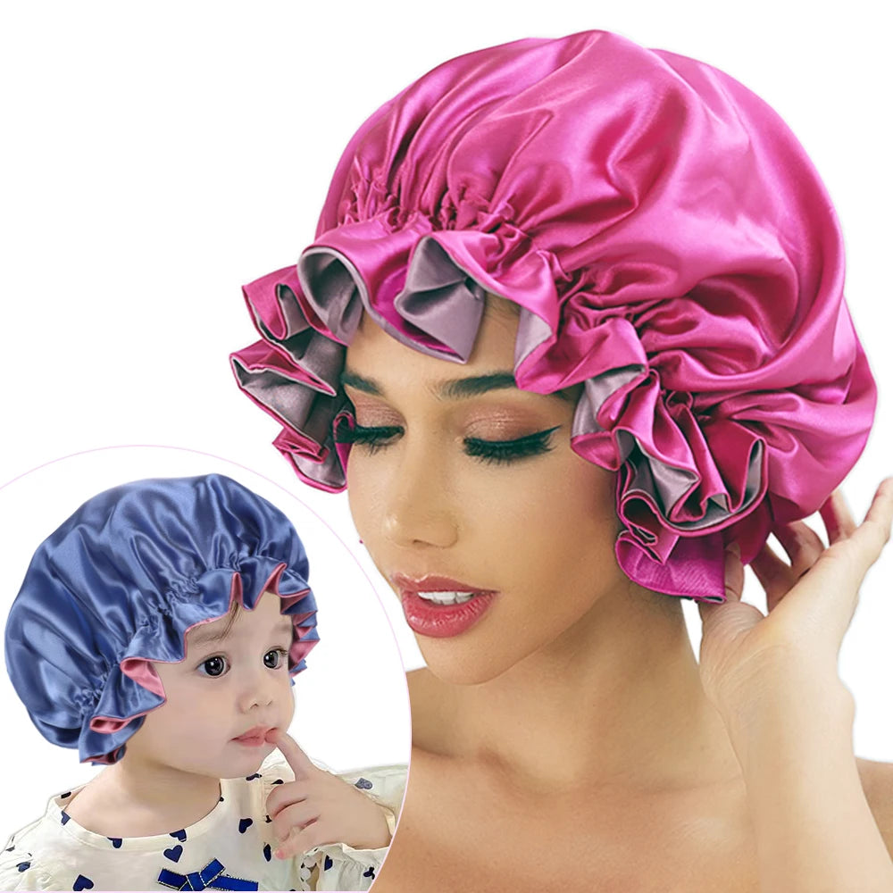 Bonnet‘s for Mam & Baby High-Quality Satin Bonnet Cap Double Layer Silky Big Bonnet for Lady Sleep Cap Head Wrap