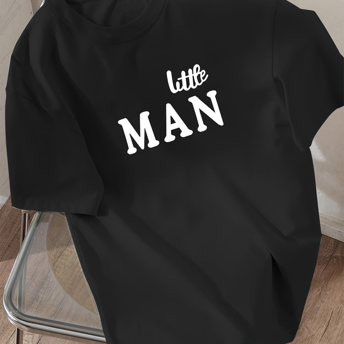 Boys' Casual Summer T-Shirt - "LITTLE for Man" Bold Letter Print, Loose Fit, Short Sleeve, Polyester Blend, Machine Washable, Tween Boy Clothes