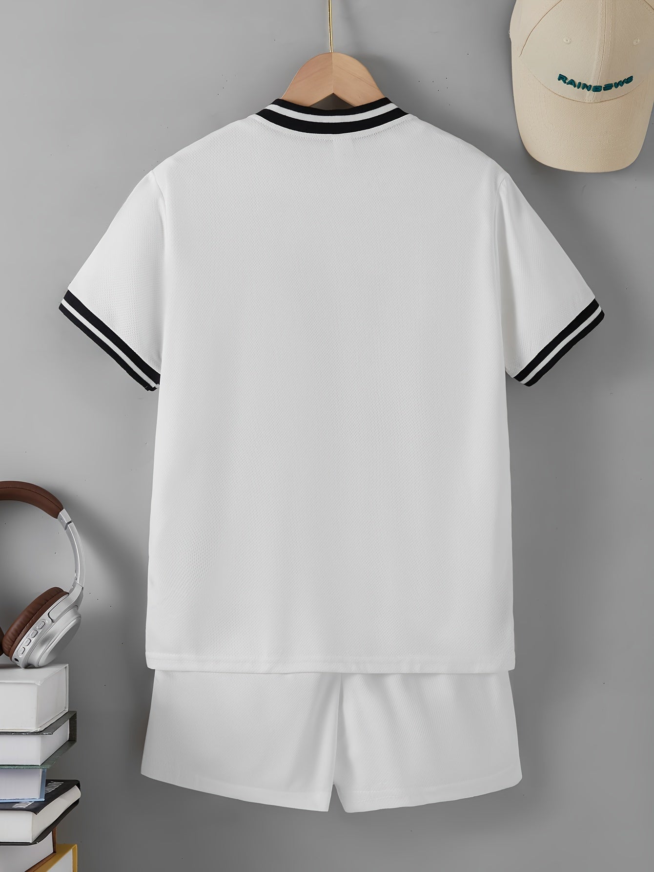 Baseball 00 Design Print, Boy's Cozy 2pcs Set, Short Sleeve Button Baseball Jacket & Comfy Shorts For Summer Daily, Outdoor And Sports Wear